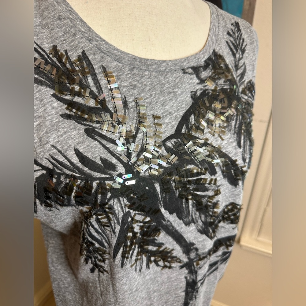 J. Crew Sequin Palm Tree Muscle Tee XL - Picture 2 of 5